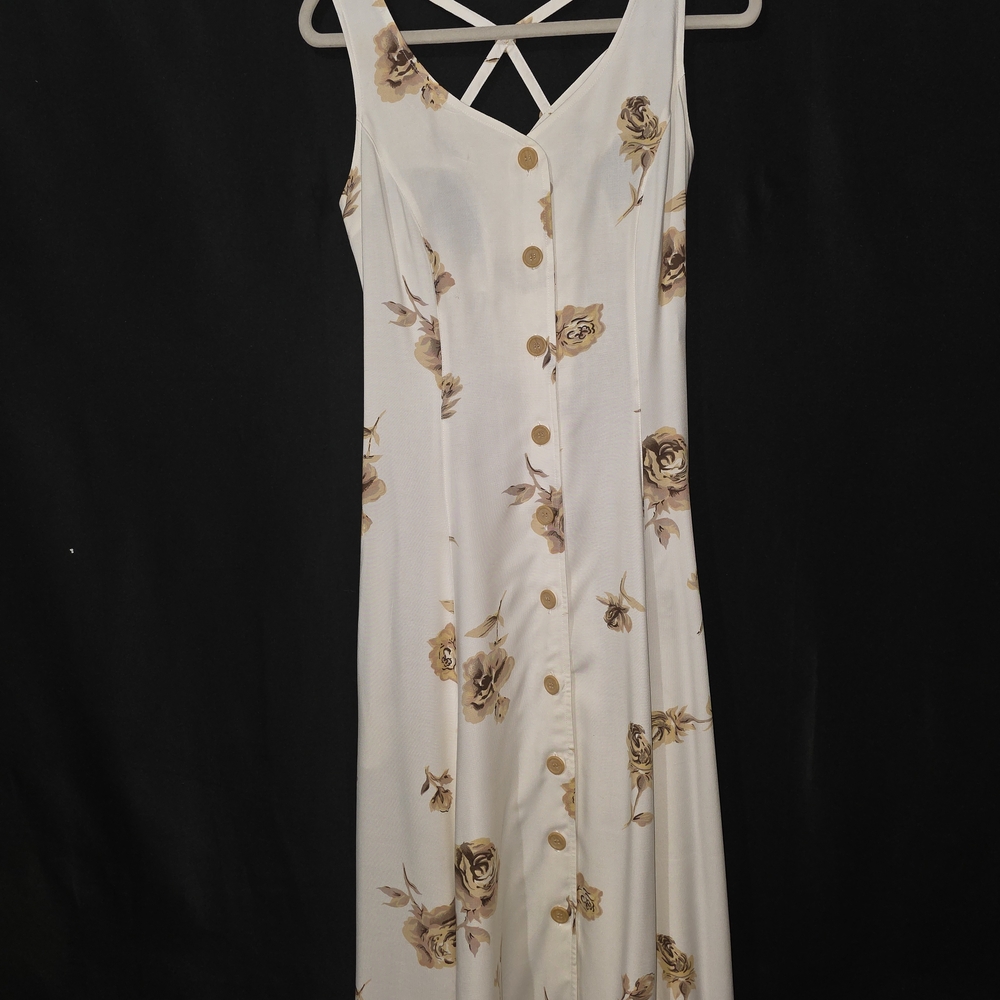 Together Cream Floral Midi Dress with Button Front